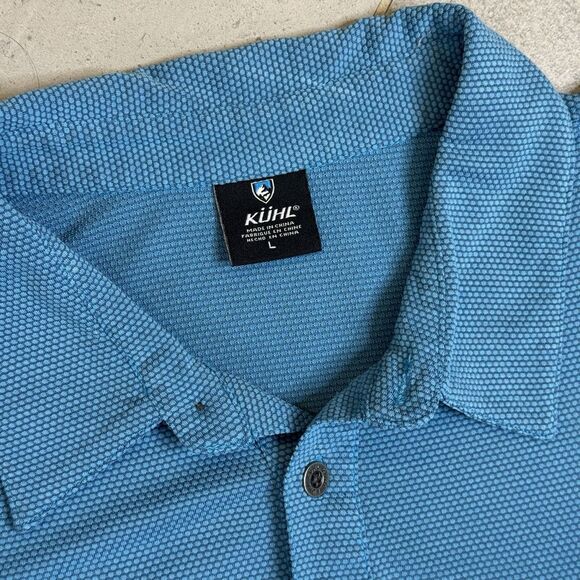 KÜHL Icelandr Polo Shirt Blue Textured Short Sleeve Pockets Men’s Large - Picture 2 of 9